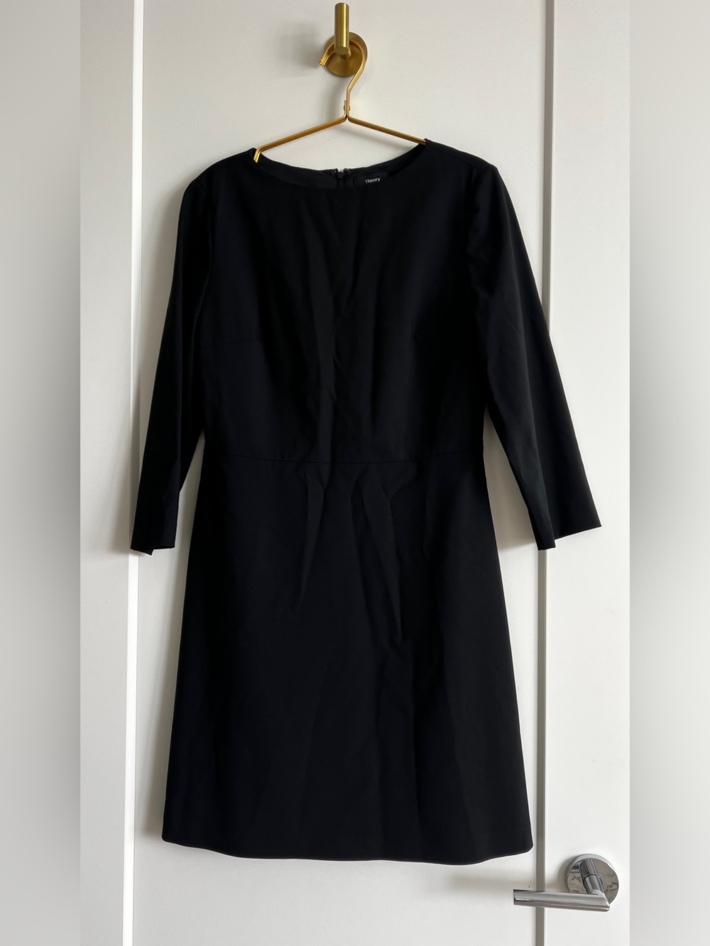 Theory Varetta Black Stretch Wool Sheath Dress Size 8 3/4 Sleeve Career Office - Picture 11 of 15